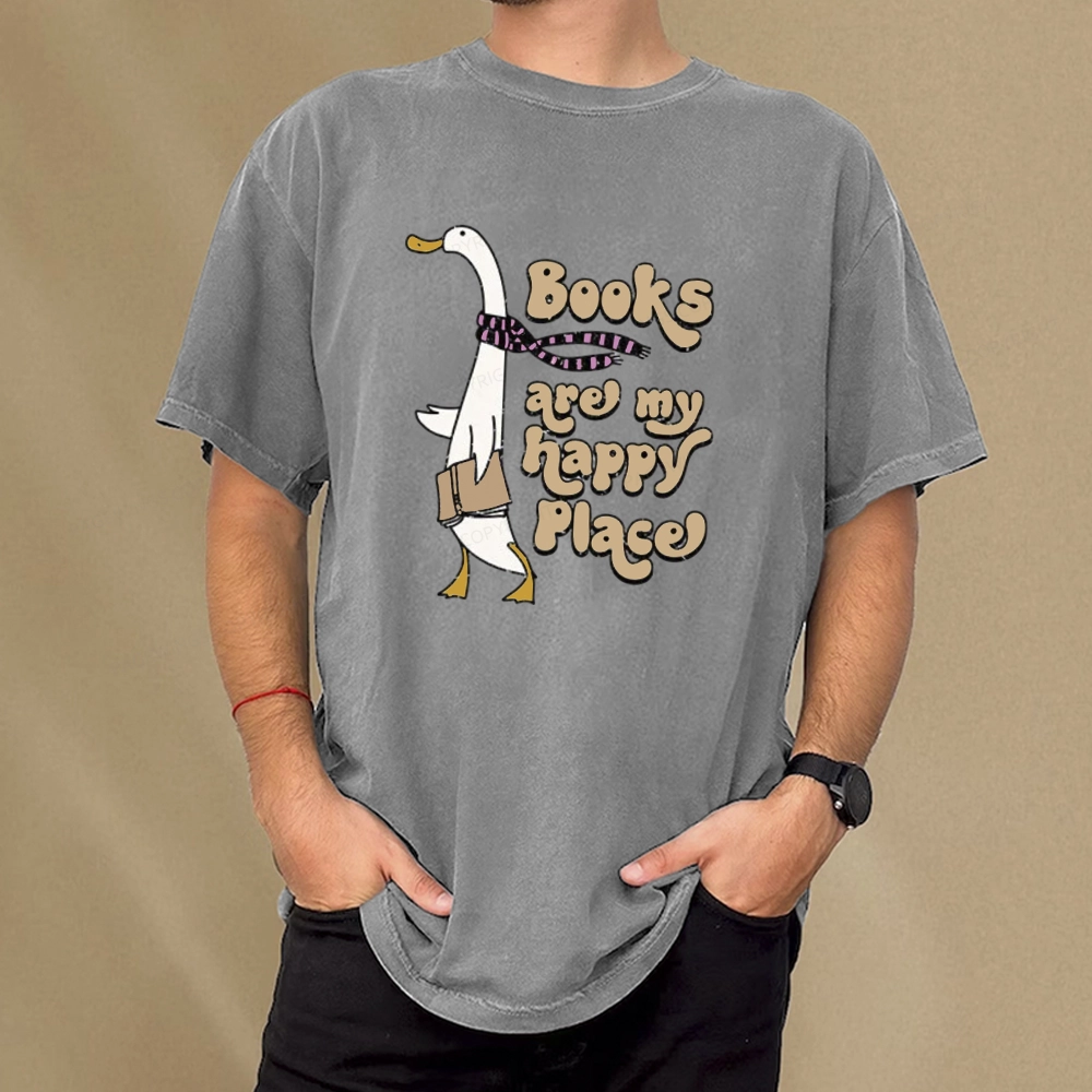 Pagewings Books Are My Happy Place Unisex Washed T-shirt