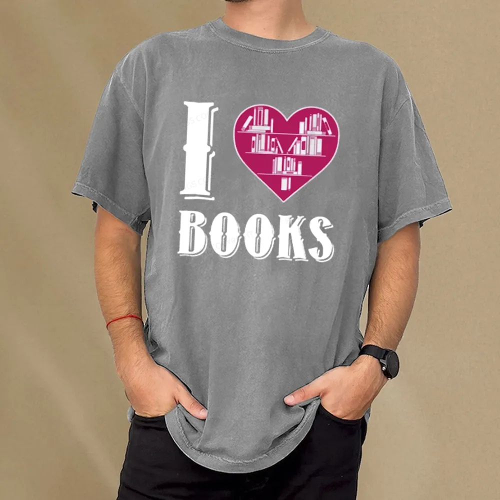 Pagewings I Love Book T Shirts T Shirt Unisex Washed T-shirt
