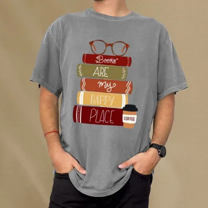 Pagewings Books are My Happy Place Unisex Washed T-shirt
