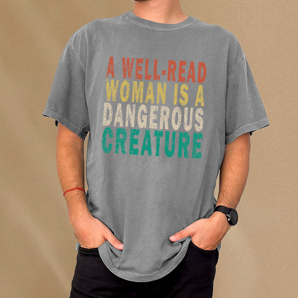 Pagewings A Well-Read Woman Is A Dangerous Creature Unisex Washed T-shirt