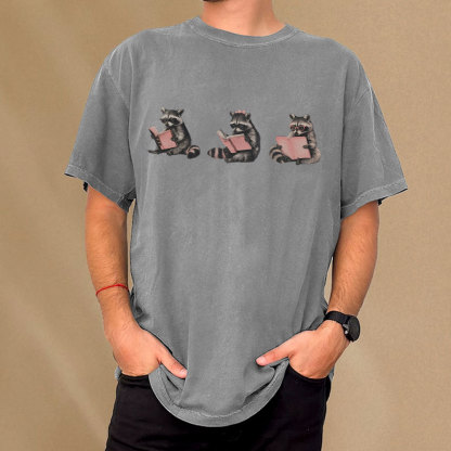 Pagewings Funny Raccoon Bookish Gift Unisex Washed T-shirt
