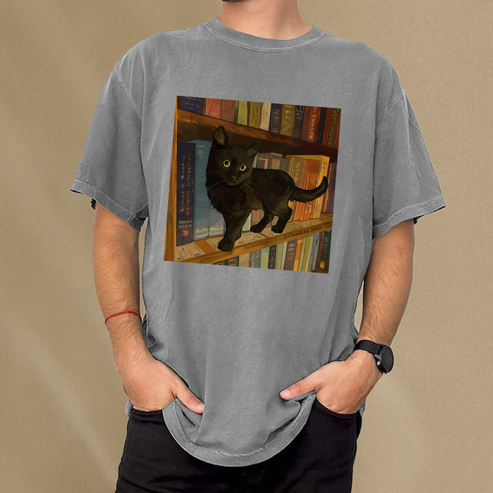 Pagewings Little Library Cat Unisex Washed T-shirt
