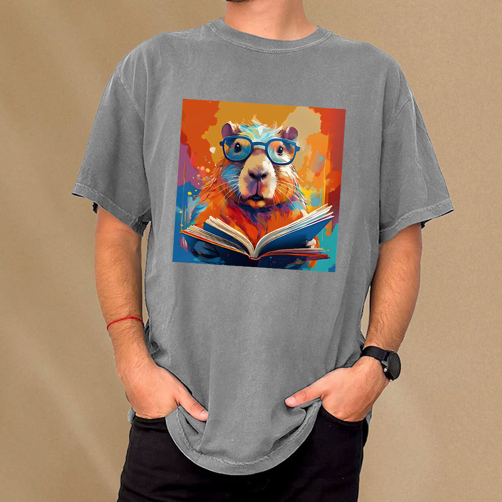 Pagewings Reading Capybara Unisex Washed T-shirt