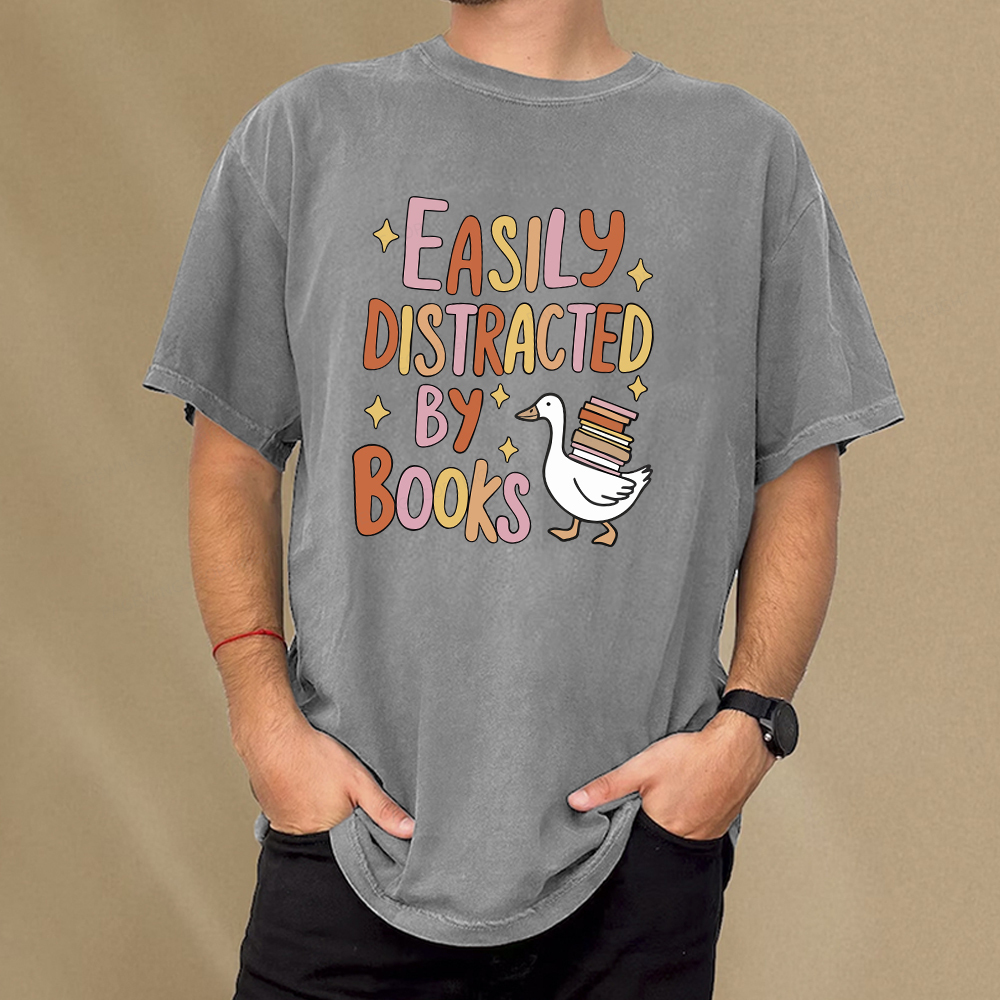 Pagewings Funny Sweatshirt, Easily Distracted By Books Gifts Unisex Washed T-shirt