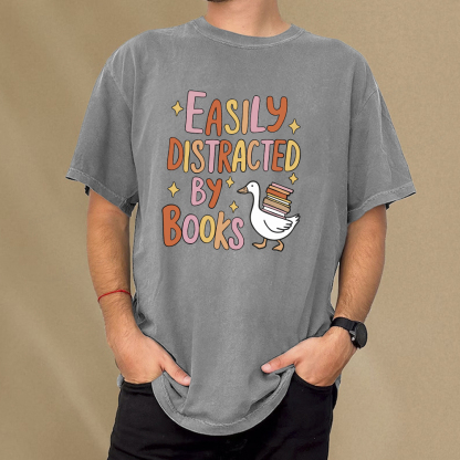 Pagewings Funny Sweatshirt, Easily Distracted By Books Gifts Unisex Washed T-shirt