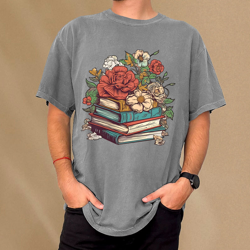 Pagewings Flower Books Unisex Washed T-shirt