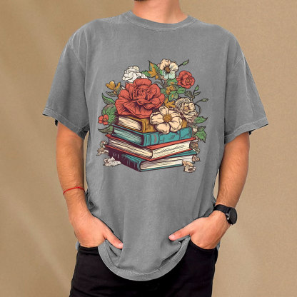 Pagewings Flower Books Unisex Washed T-shirt