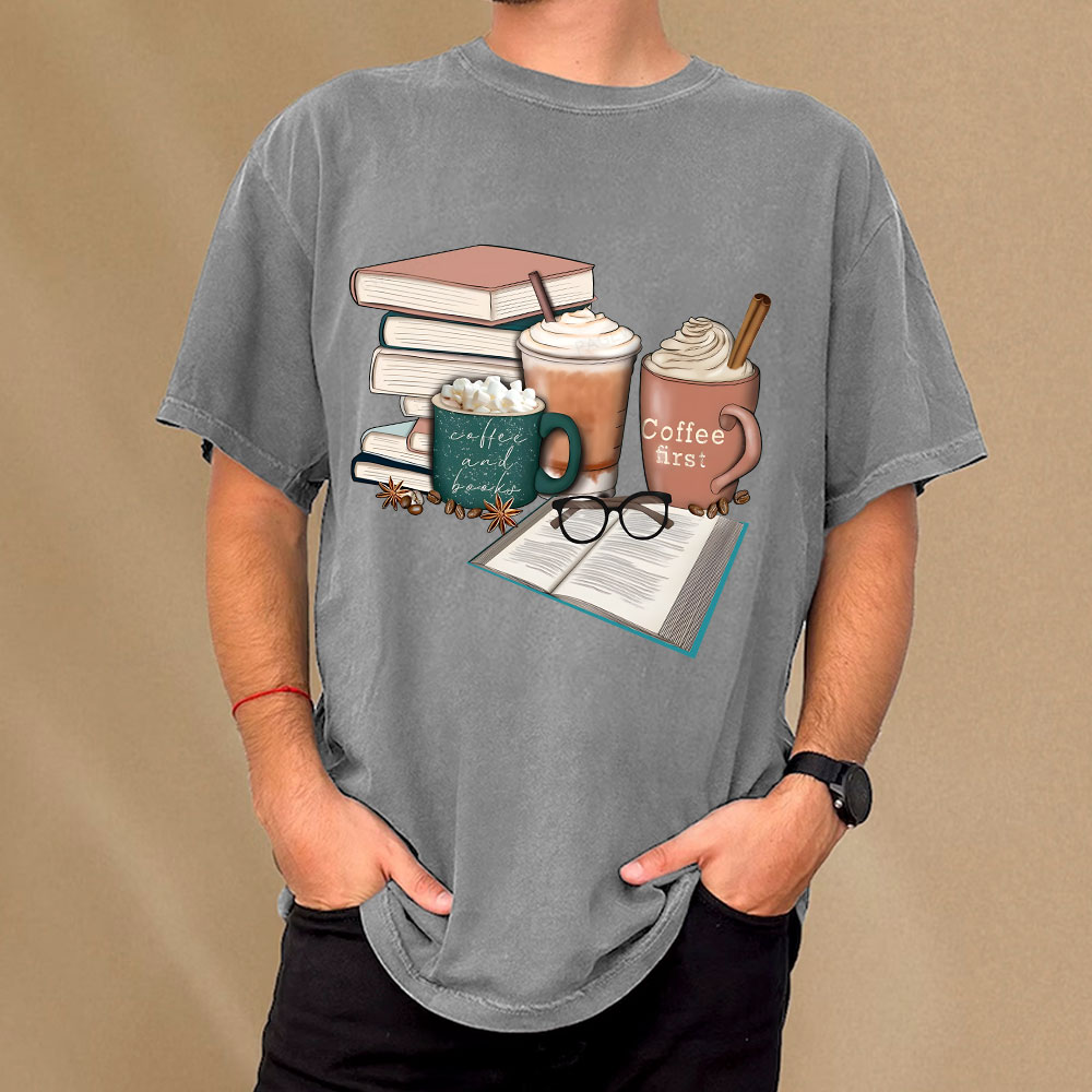 Pagewings Books Lover Coffee Unisex Washed T-shirt