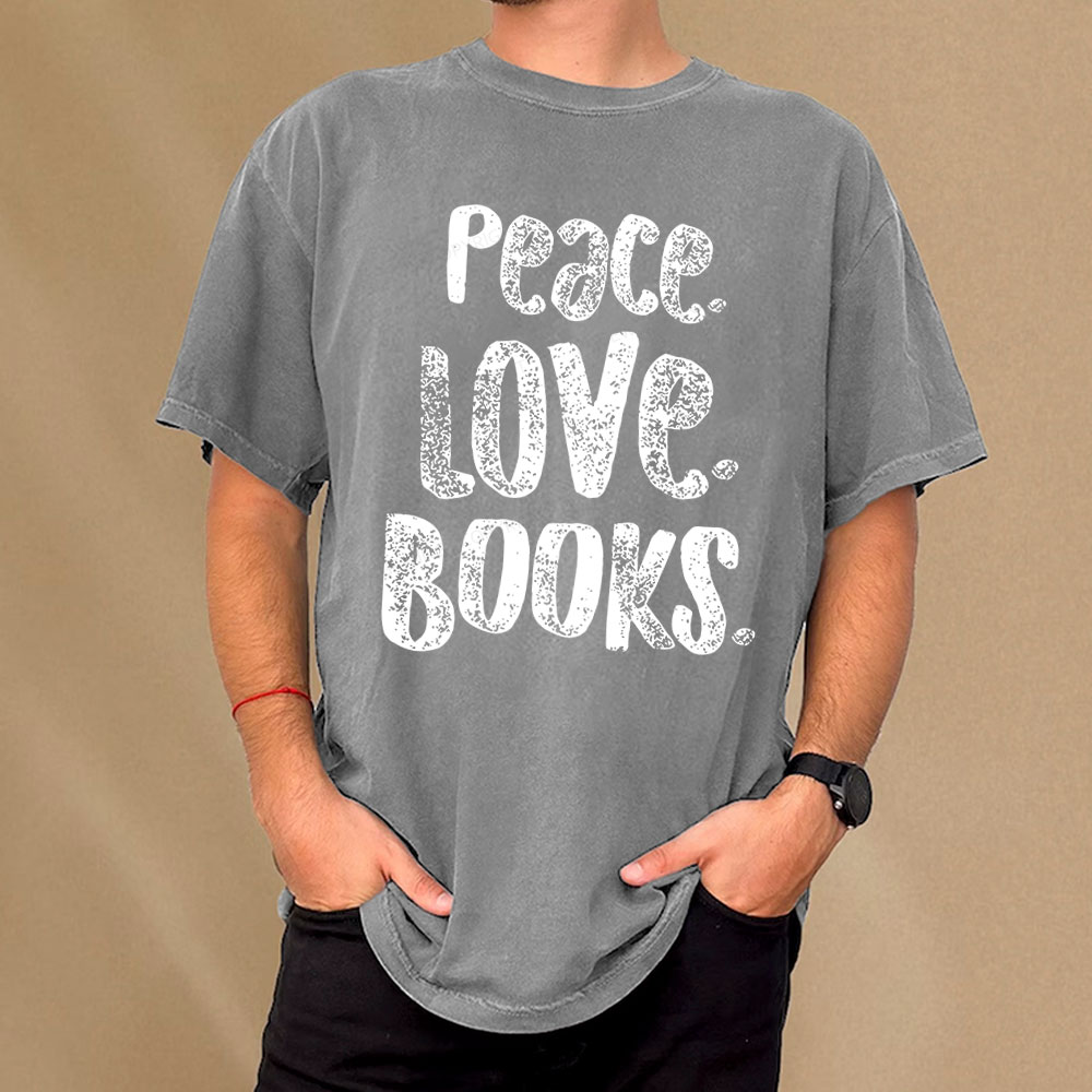 Pagewings Peace Love Books Unisex Washed T-shirt