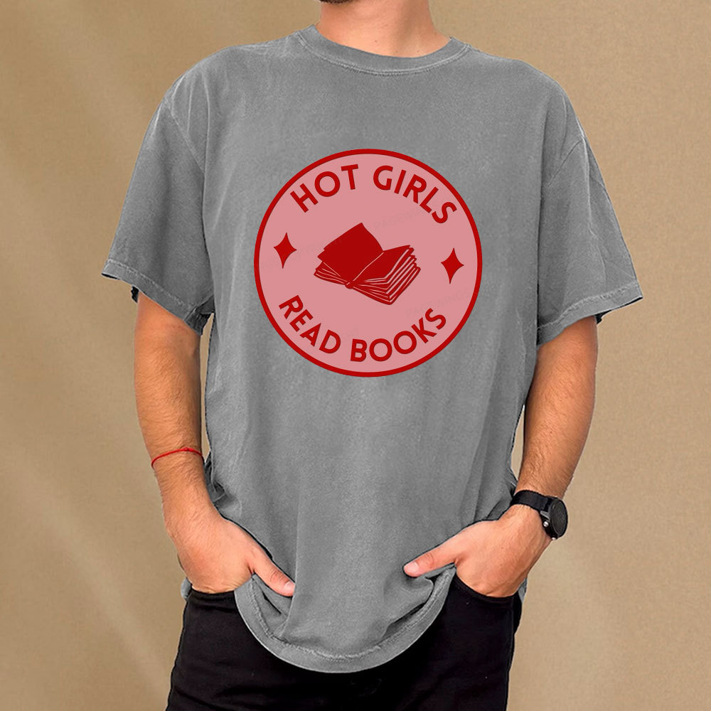 Pagewings Hot Girls Read Books Unisex Washed T-shirt