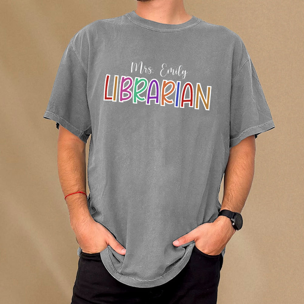 Pagewings Personalized Name Librarian Unisex Washed T-shirt