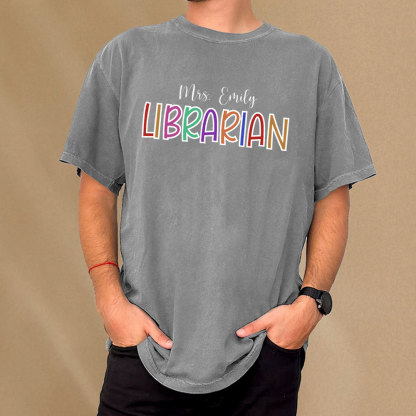 Pagewings Personalized Name Librarian Unisex Washed T-shirt