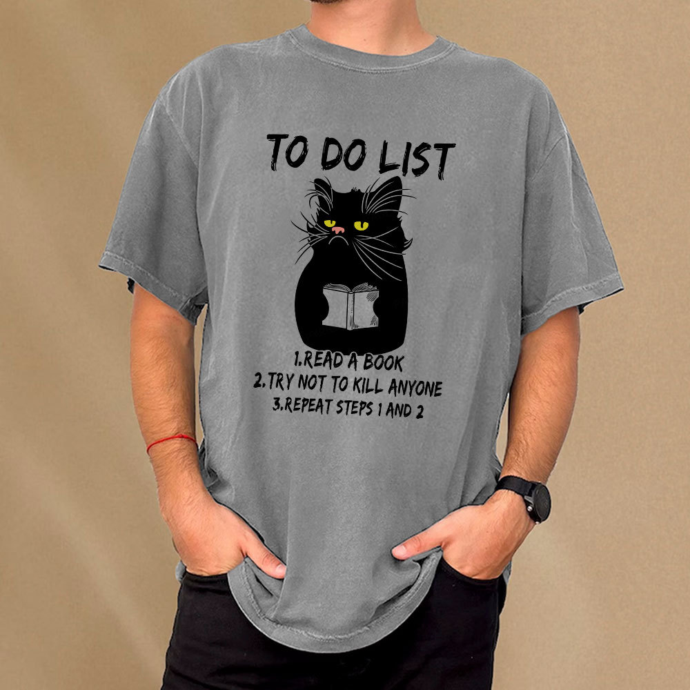 Pagewings Black Cat To Do List Unisex Washed T-shirt