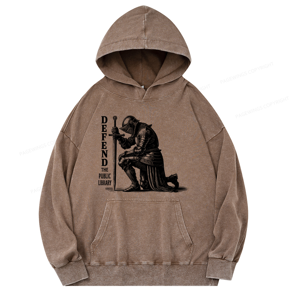 Pagewings Defend the Public Library  Unisex Washed Hoodie