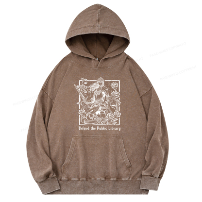 Pagewings Defend The Public Library Unisex Washed Hoodie
