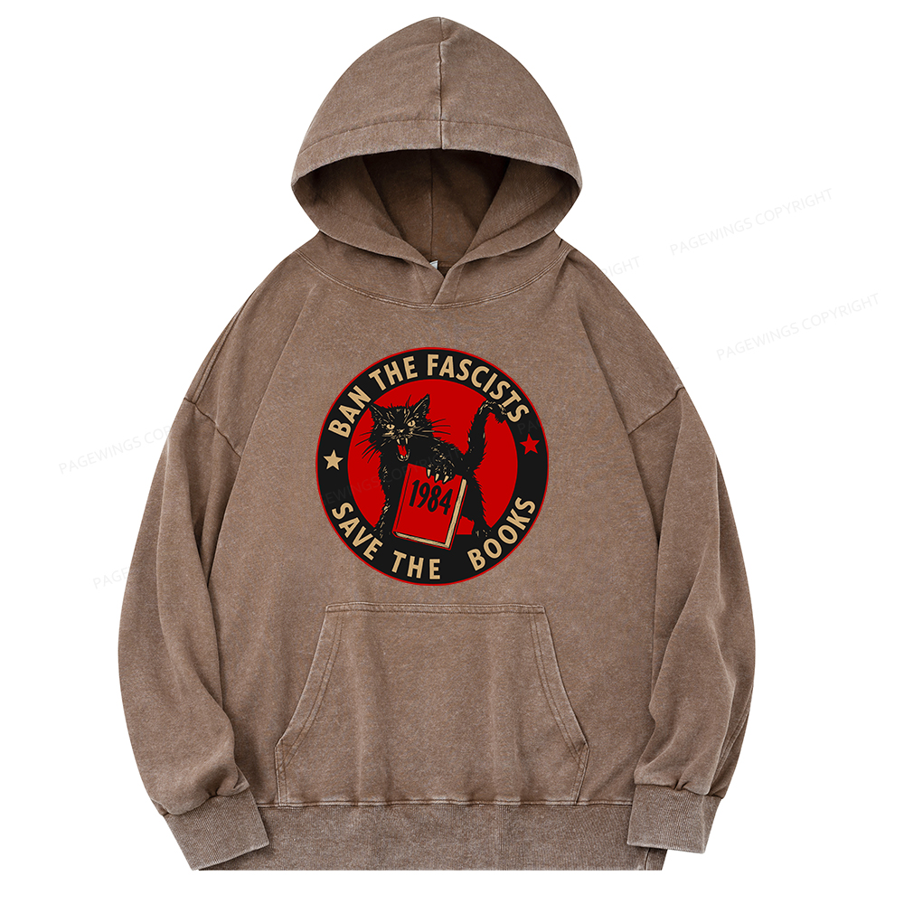 Pagewings Ban The Fascists Save The Books Unisex Washed Hoodie