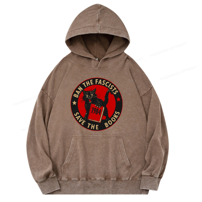 Pagewings Ban The Fascists Save The Books Unisex Washed Hoodie