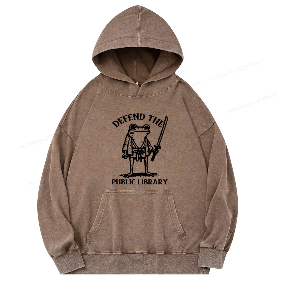 Pagewings Defend Your Public Library Unisex Washed Hoodie