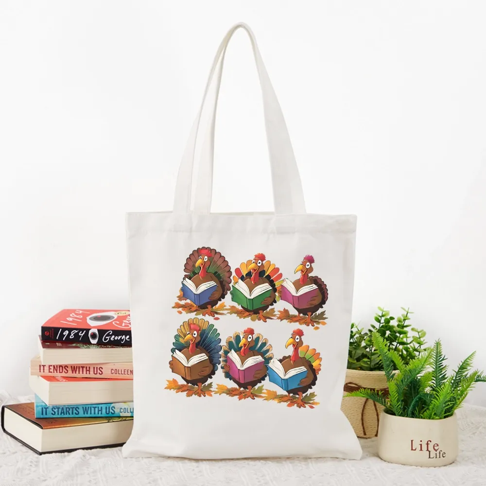 Pagewings Thanksgiving Fall Reading Turkey Tote Bag