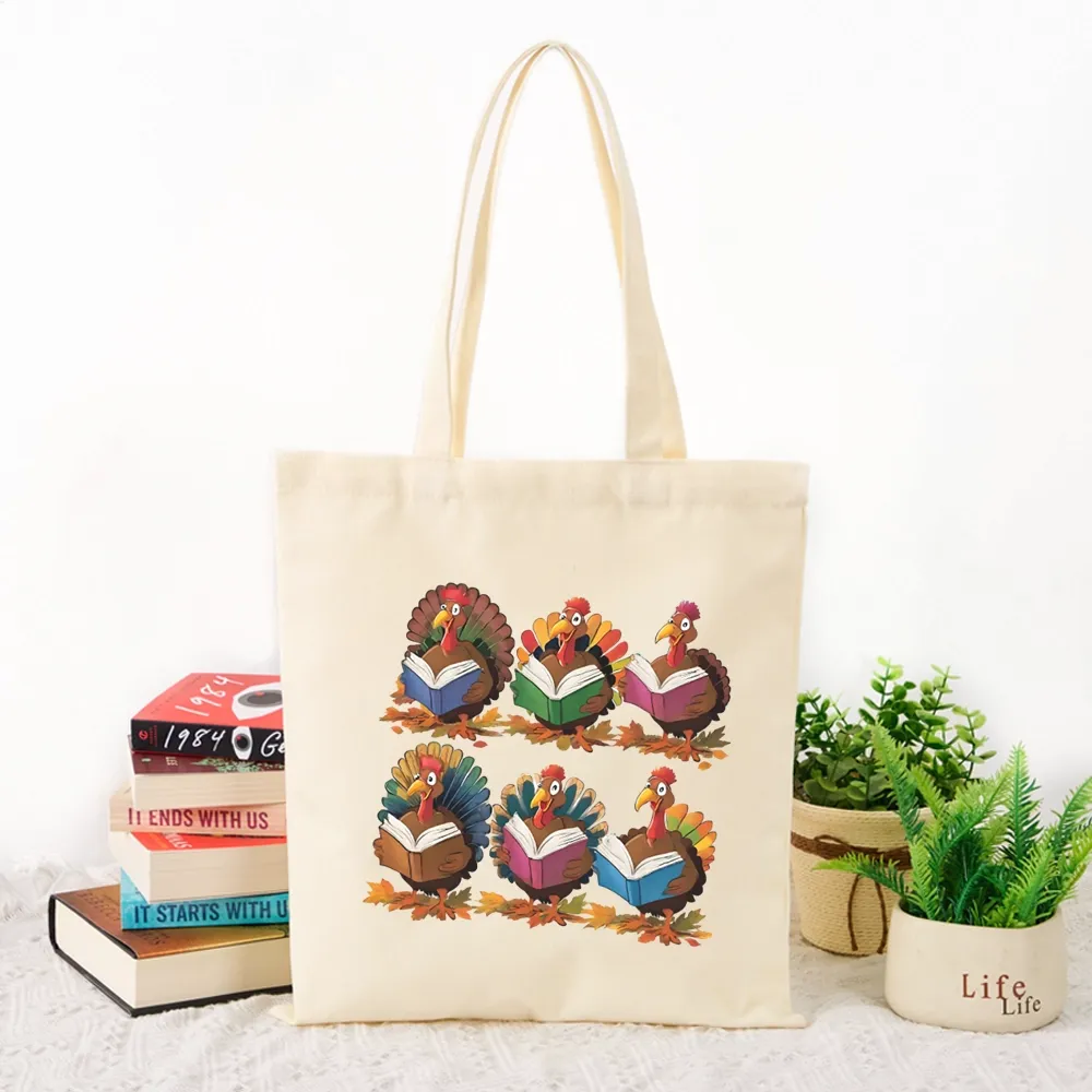 Pagewings Thanksgiving Fall Reading Turkey Tote Bag