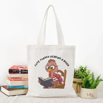 Pagewings Thanksgiving Turkey Reading A Book Tote Bag