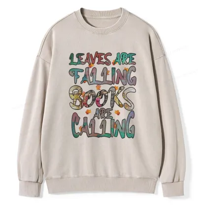 Pagewings Leaves Are Falling Books Are Calling Unisex Washed Sweatshirt
