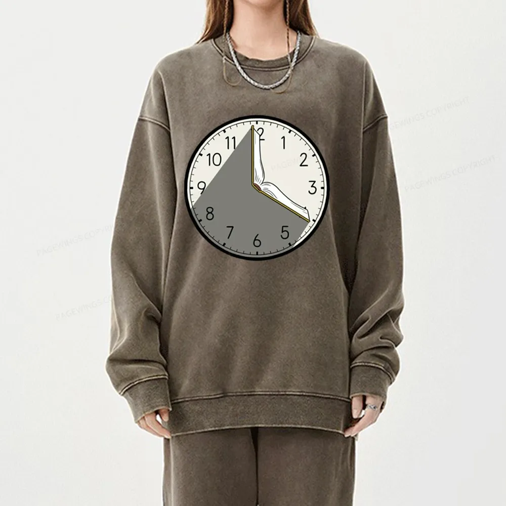 Pagewings Book Clock Unisex Washed Sweatshirt