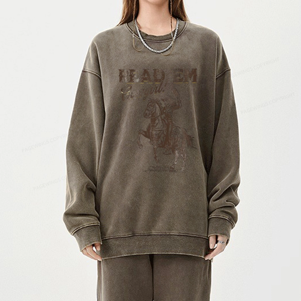 Pagewings Bookish Cowgirl Unisex Washed Sweatshirt