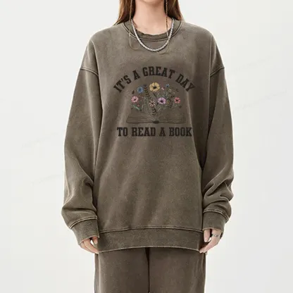 Pagewings t's Great Day to Read a Book Unisex Washed Sweatshirt