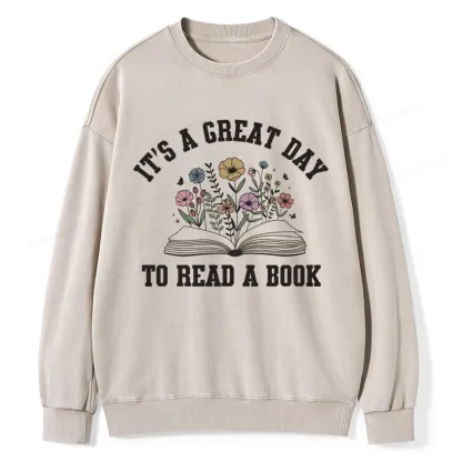Pagewings t's Great Day to Read a Book Unisex Washed Sweatshirt