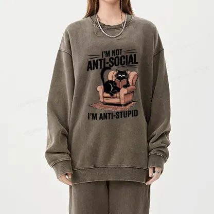 Pagewings Anti-Stupid Cat Unisex Washed Sweatshirt