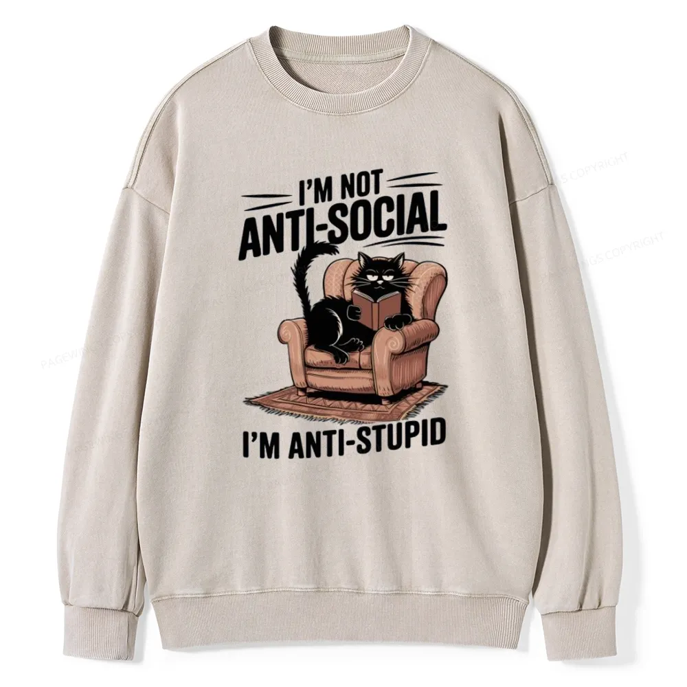 Pagewings Anti-Stupid Cat Unisex Washed Sweatshirt