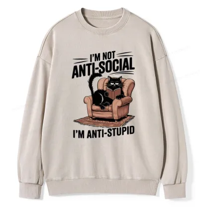 Pagewings Anti-Stupid Cat Unisex Washed Sweatshirt