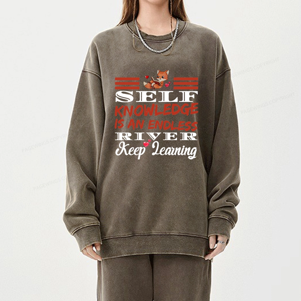 Pagewings Self Knowledge Is An Endless River Unisex Washed Sweatshirt
