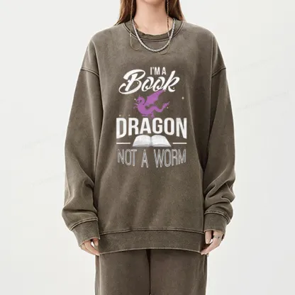 Pagewings Im A Book Dragon Not A Worm Unisex Washed Sweatshirt