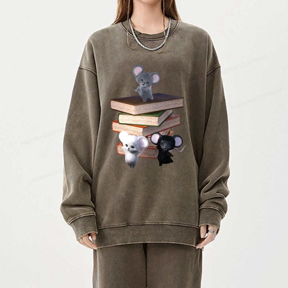 Pagewings Mouse Tail's Book Club Unisex Washed Sweatshirt