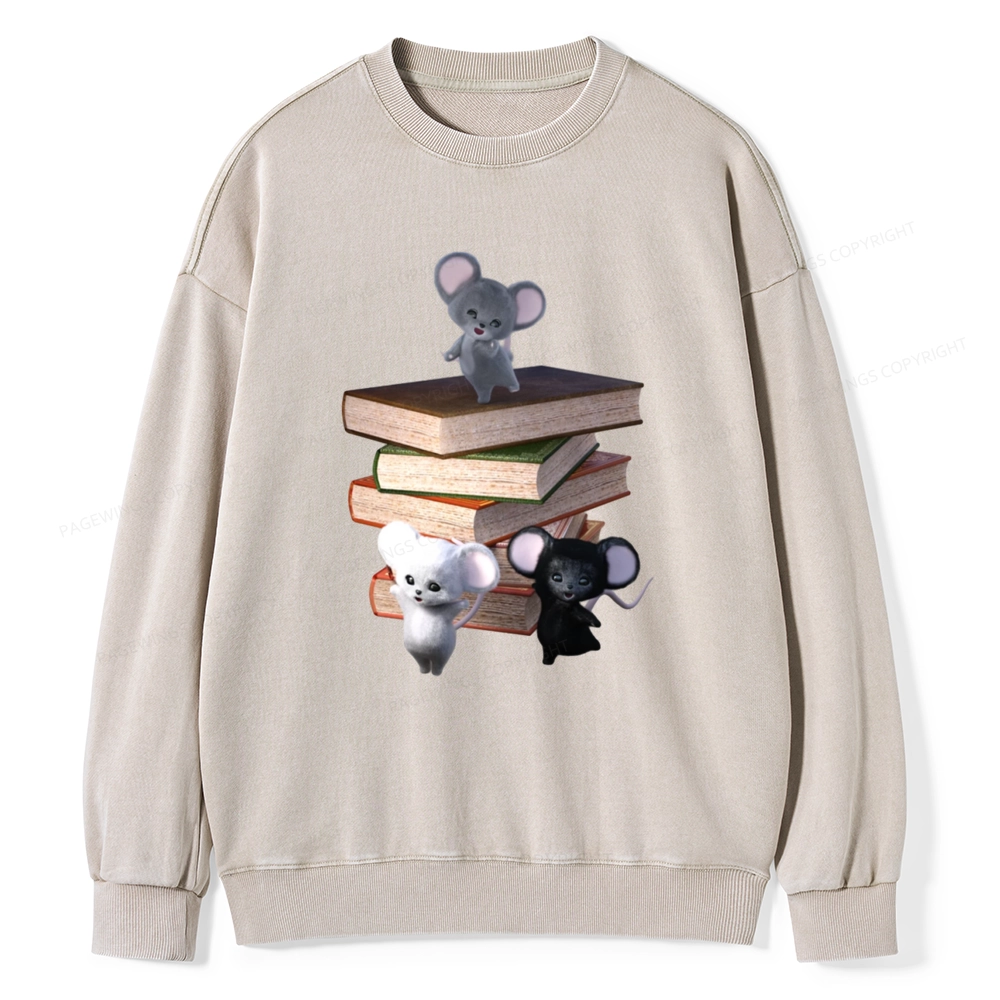 Pagewings Mouse Tail's Book Club Unisex Washed Sweatshirt