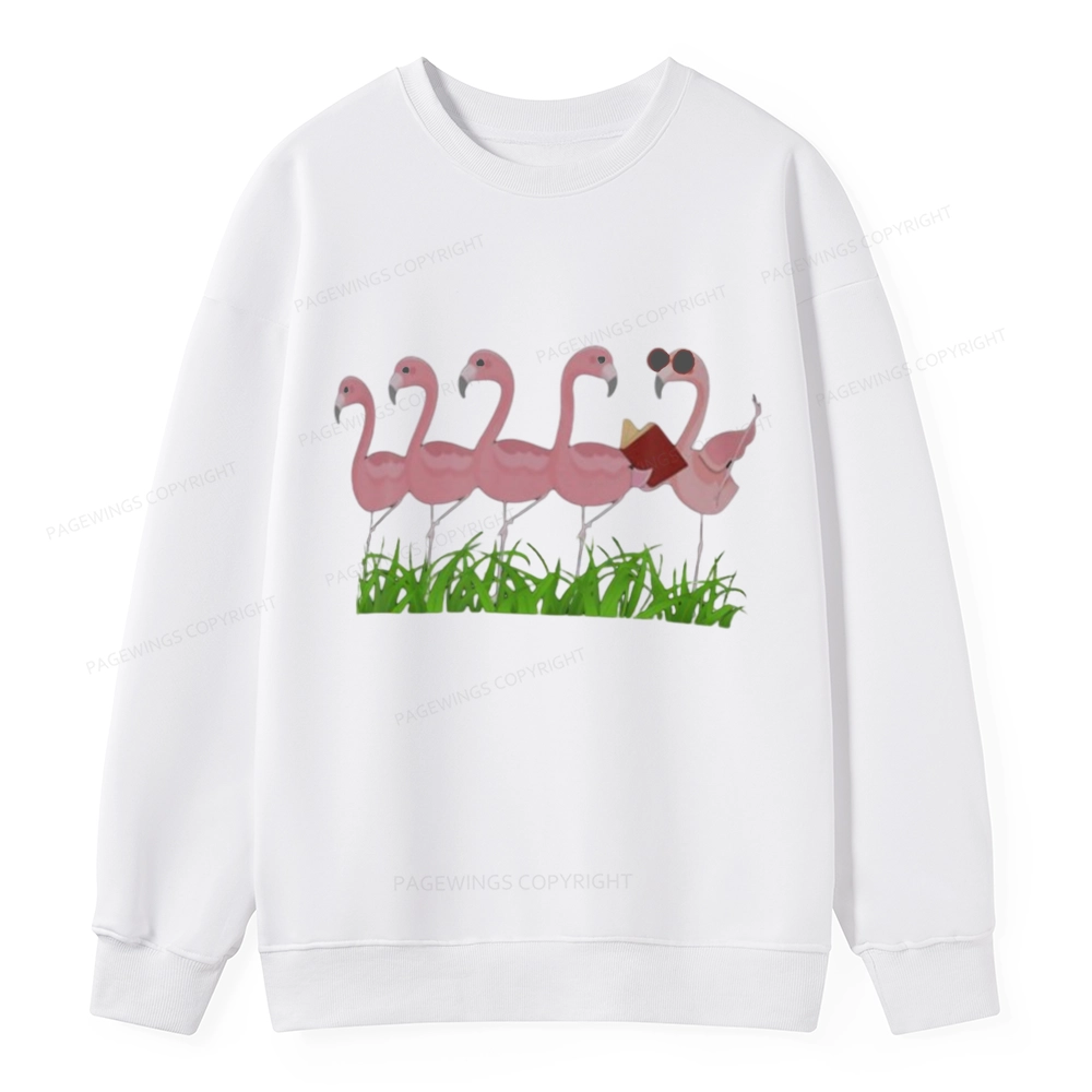 Pagewings Funny Flamingo Reading Book Unisex Classic Sweatshirt