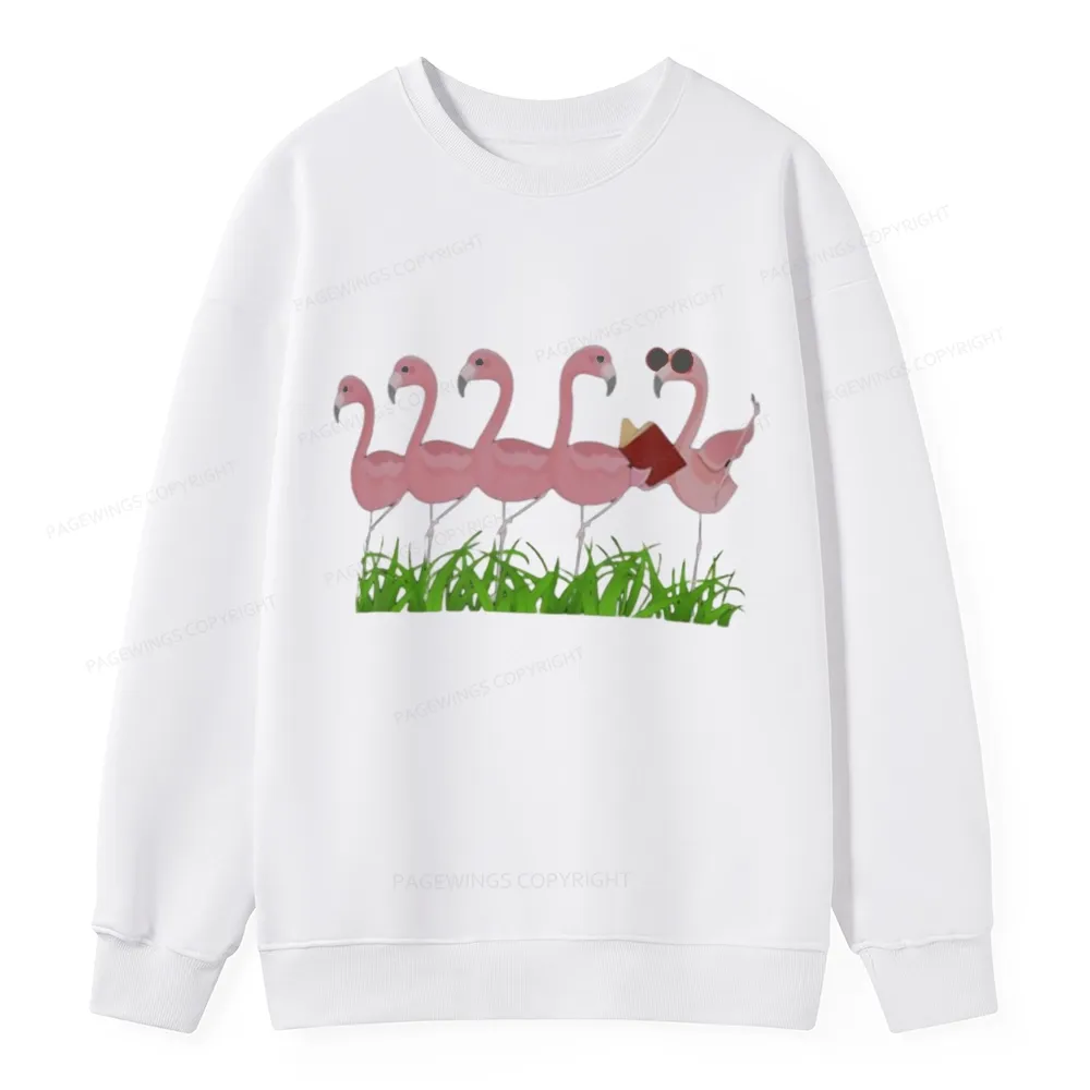 Pagewings Funny Flamingo Reading Book Unisex Classic Sweatshirt