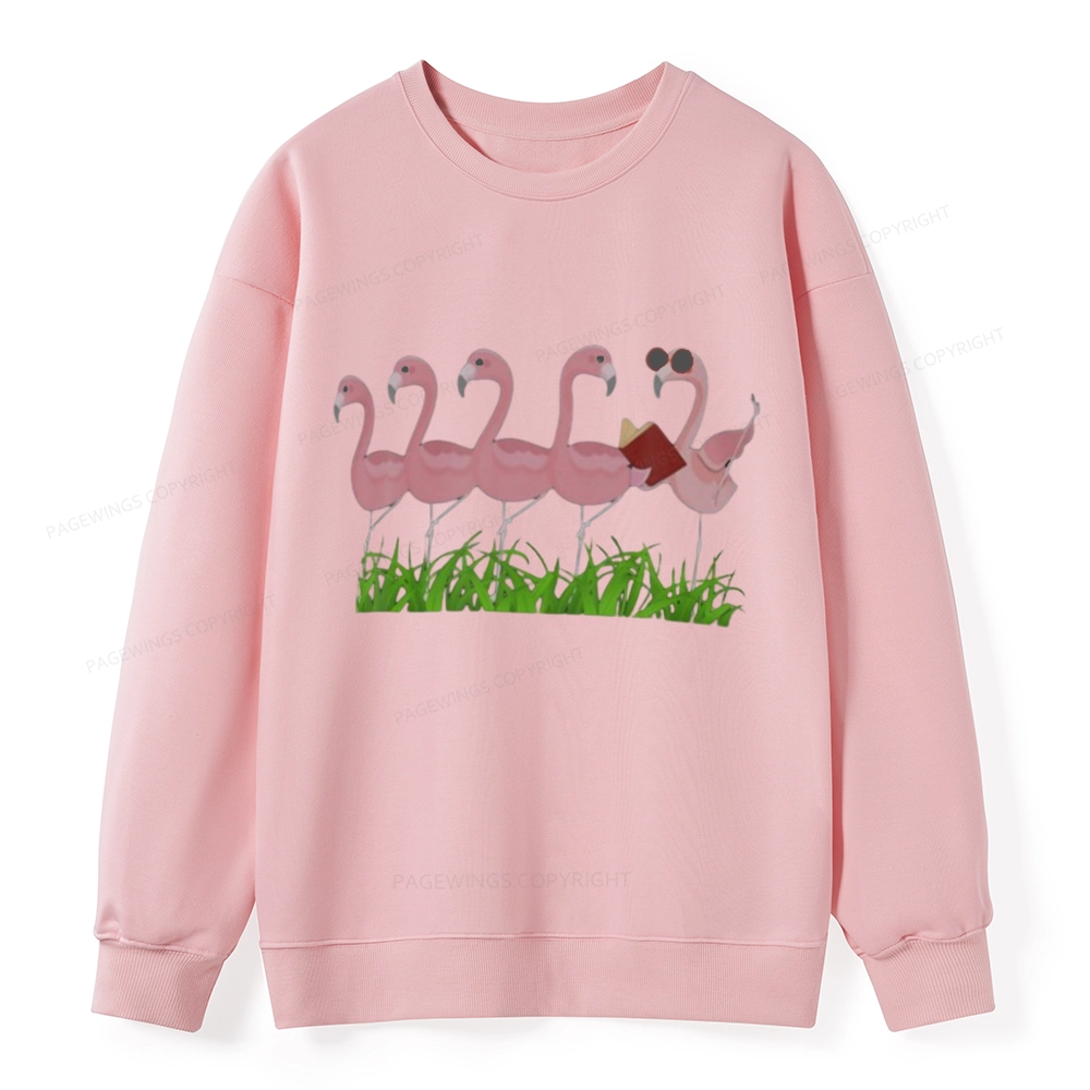 Pagewings Funny Flamingo Reading Book Unisex Classic Sweatshirt
