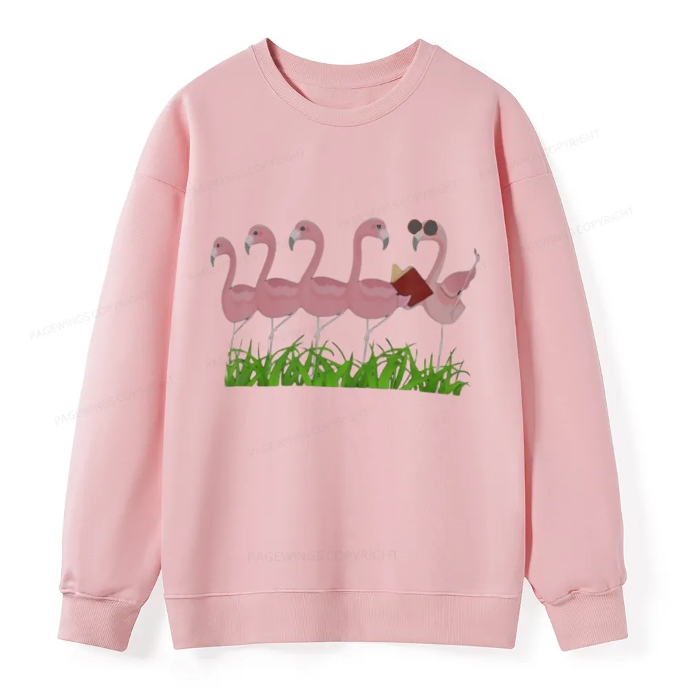 Pagewings Funny Flamingo Reading Book Unisex Classic Sweatshirt
