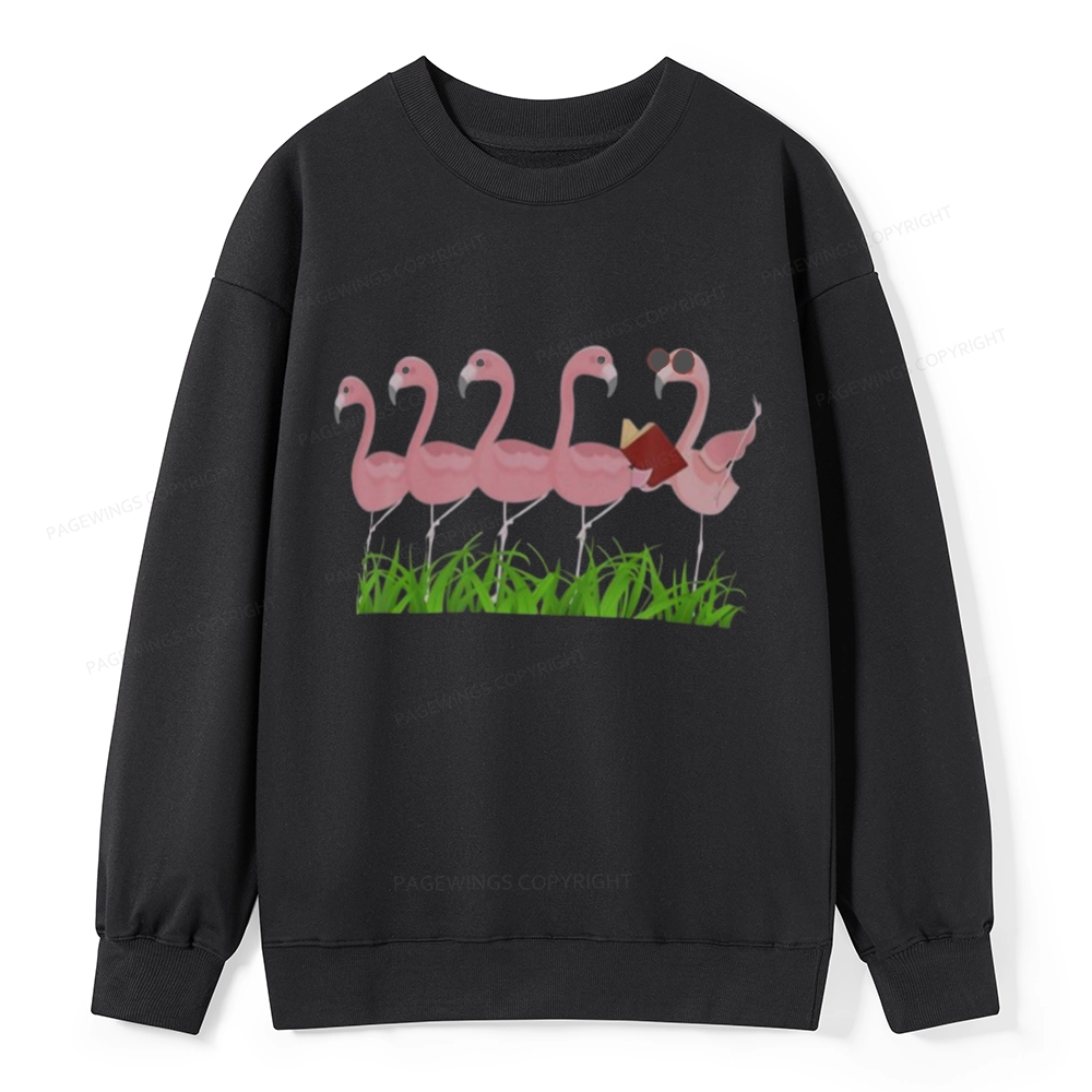 Pagewings Funny Flamingo Reading Book Unisex Classic Sweatshirt
