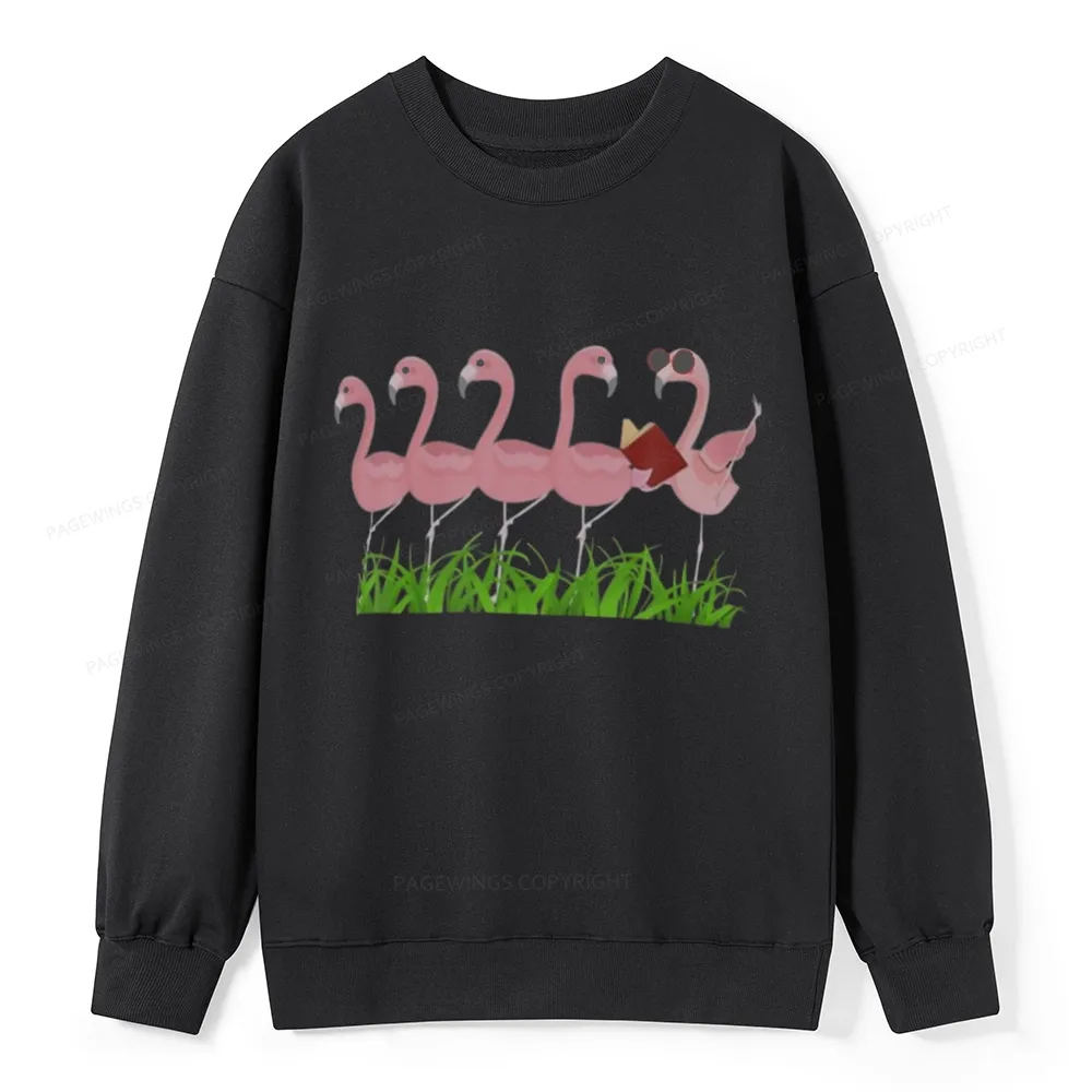 Pagewings Funny Flamingo Reading Book Unisex Classic Sweatshirt