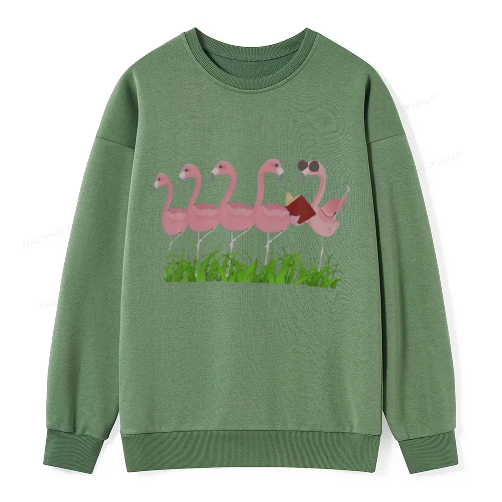 Pagewings Funny Flamingo Reading Book Unisex Classic Sweatshirt