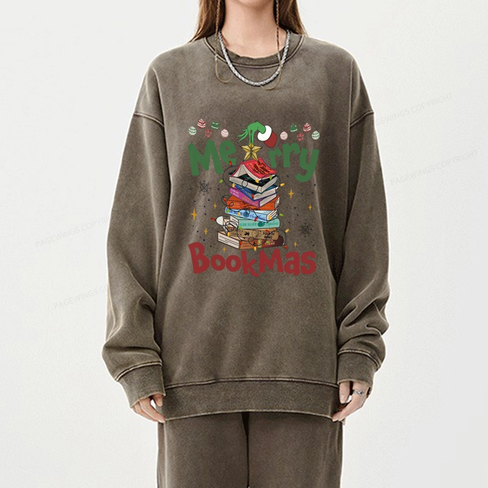 Pagewings Fourth Wing Merry Bookmas Unisex Washed Sweatshirt