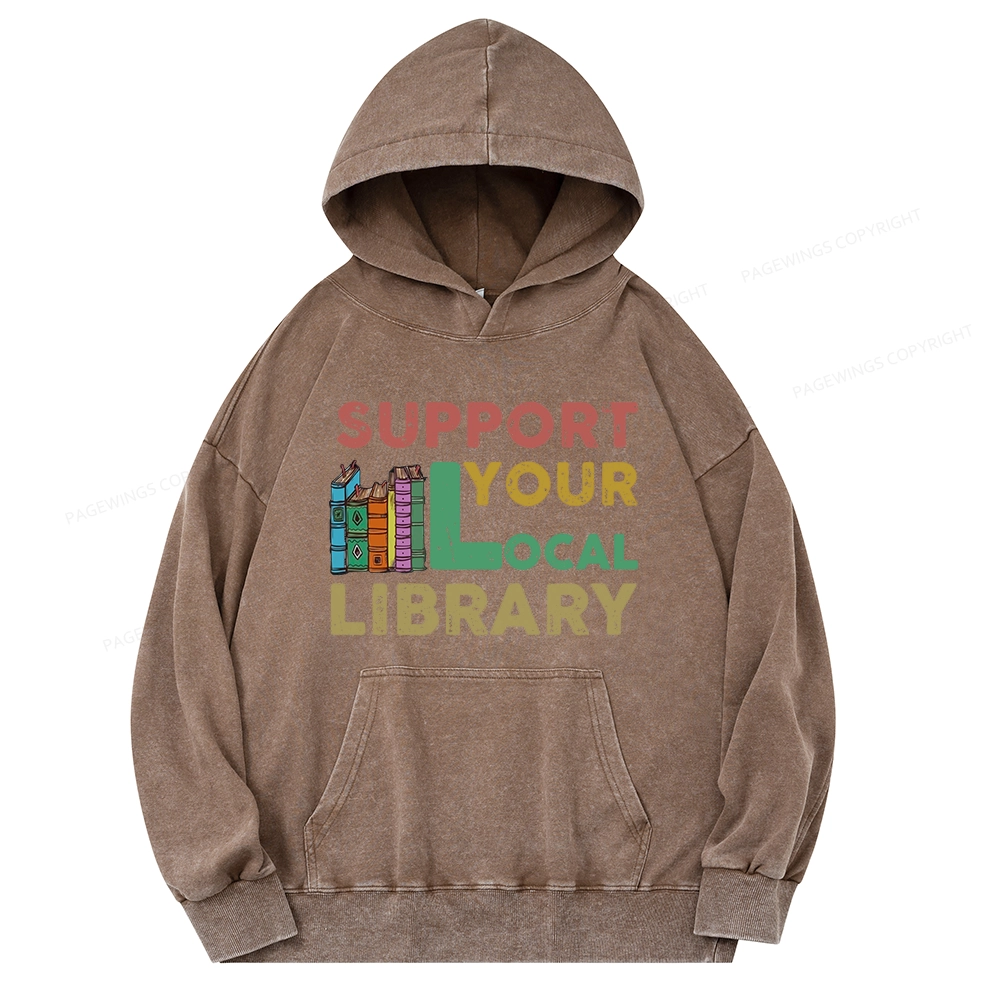 Pagewings Support Your Local Library Unisex Washed Hoodie