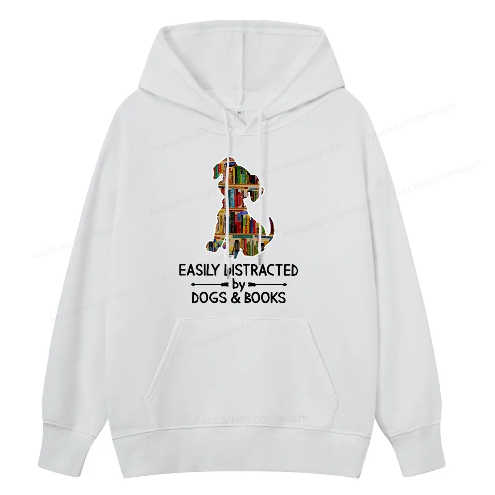 Pagewings Easily Distracted By Dogs And Books Unisex Classic Hoodie
