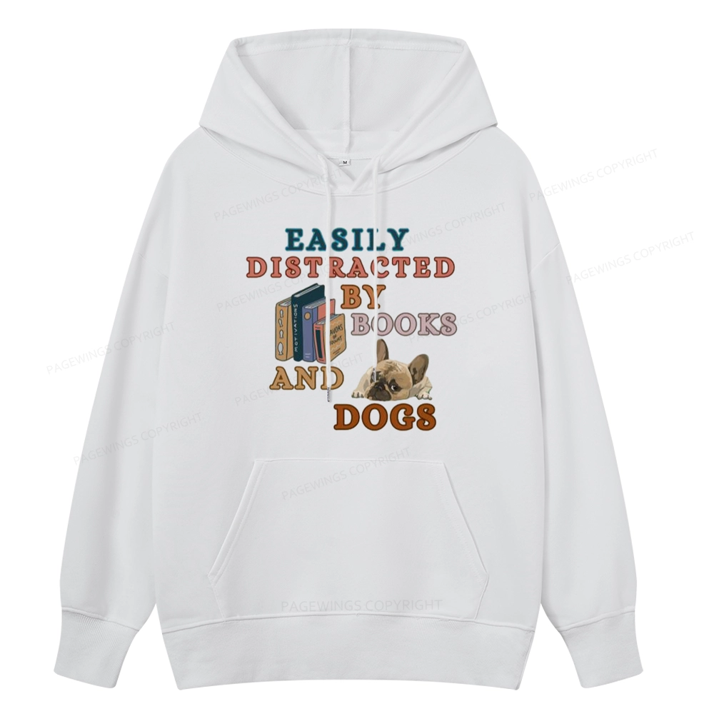 Pagewings Easily Distracted By Books And Dogs Unisex Classic Hoodie