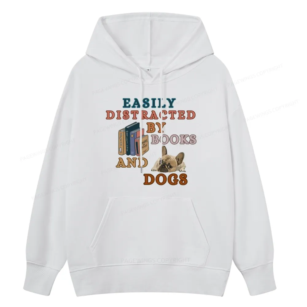 Pagewings Easily Distracted By Books And Dogs Unisex Classic Hoodie