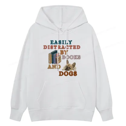 Pagewings Easily Distracted By Books And Dogs Unisex Classic Hoodie